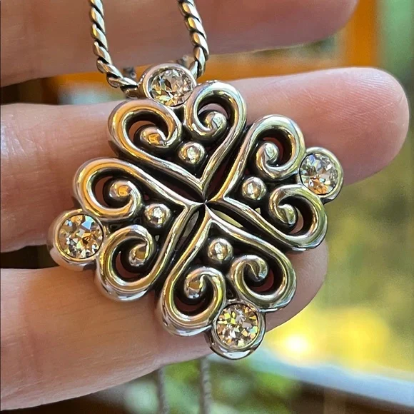 Retired Brighton alcazar bejeweled heart pendant chain silver plated - Picture 5 of 11